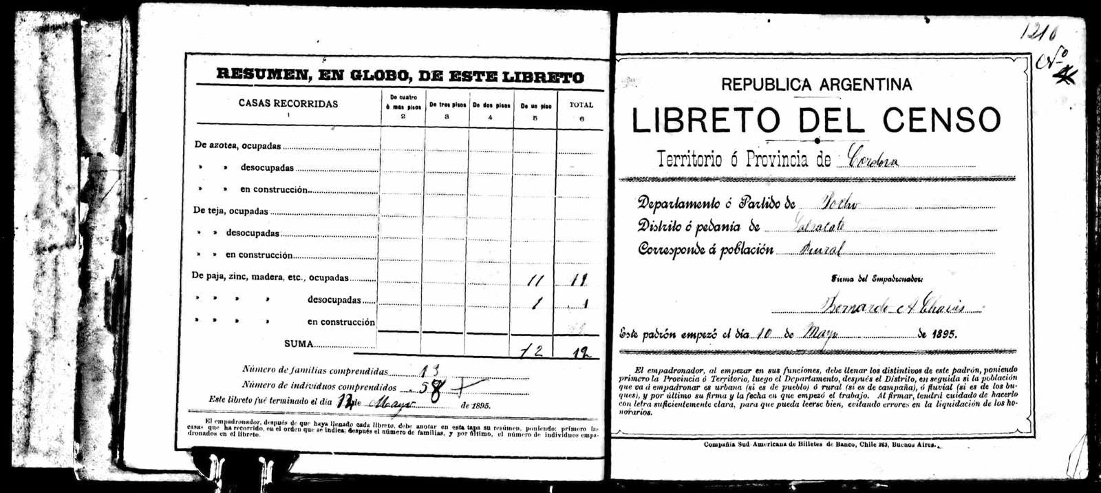 Documento histórico del Censo Nacional de 1895